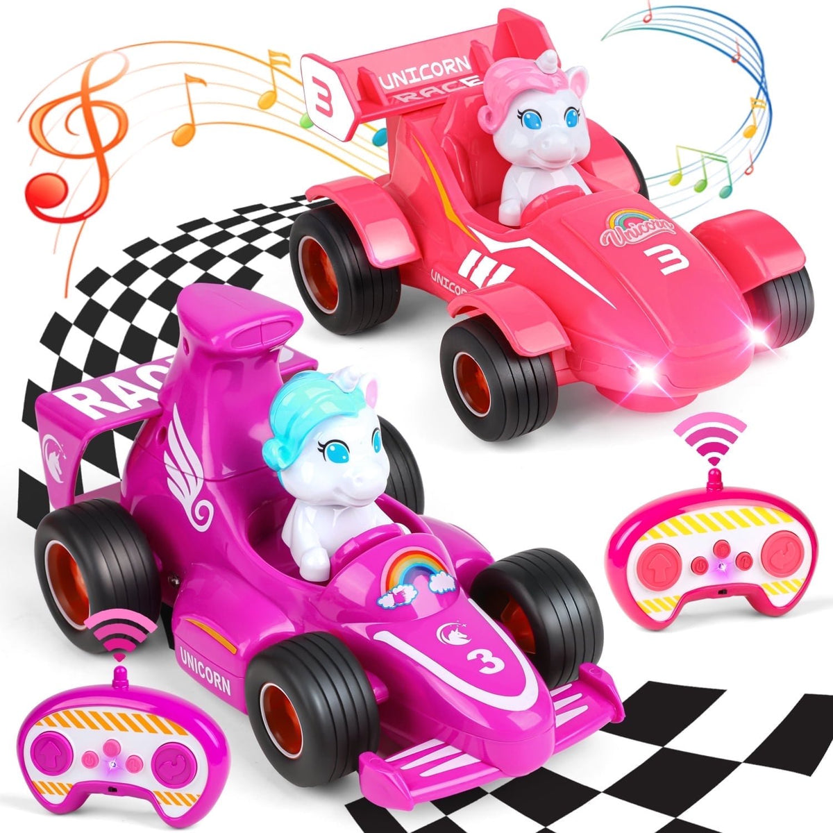 Toddlers Remote Control Car, 2-Pack 2.4GHz Remote Control Race Car with Lights & Music, Toddlers Christmas Birthday Gift for Girls 2-4 Years Old.(Pink & Purple)