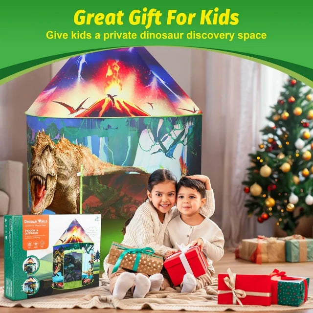 Dinosaur Kids Play Tent, Indoor&Outdoor Pop-up Playhouse Boys Toys Ages 3 4 5 6 7 8 with Lifelike Dinosaur Roars, Christmas Birthday Boys Gifts for Ages 3 4 5 6 7 8.