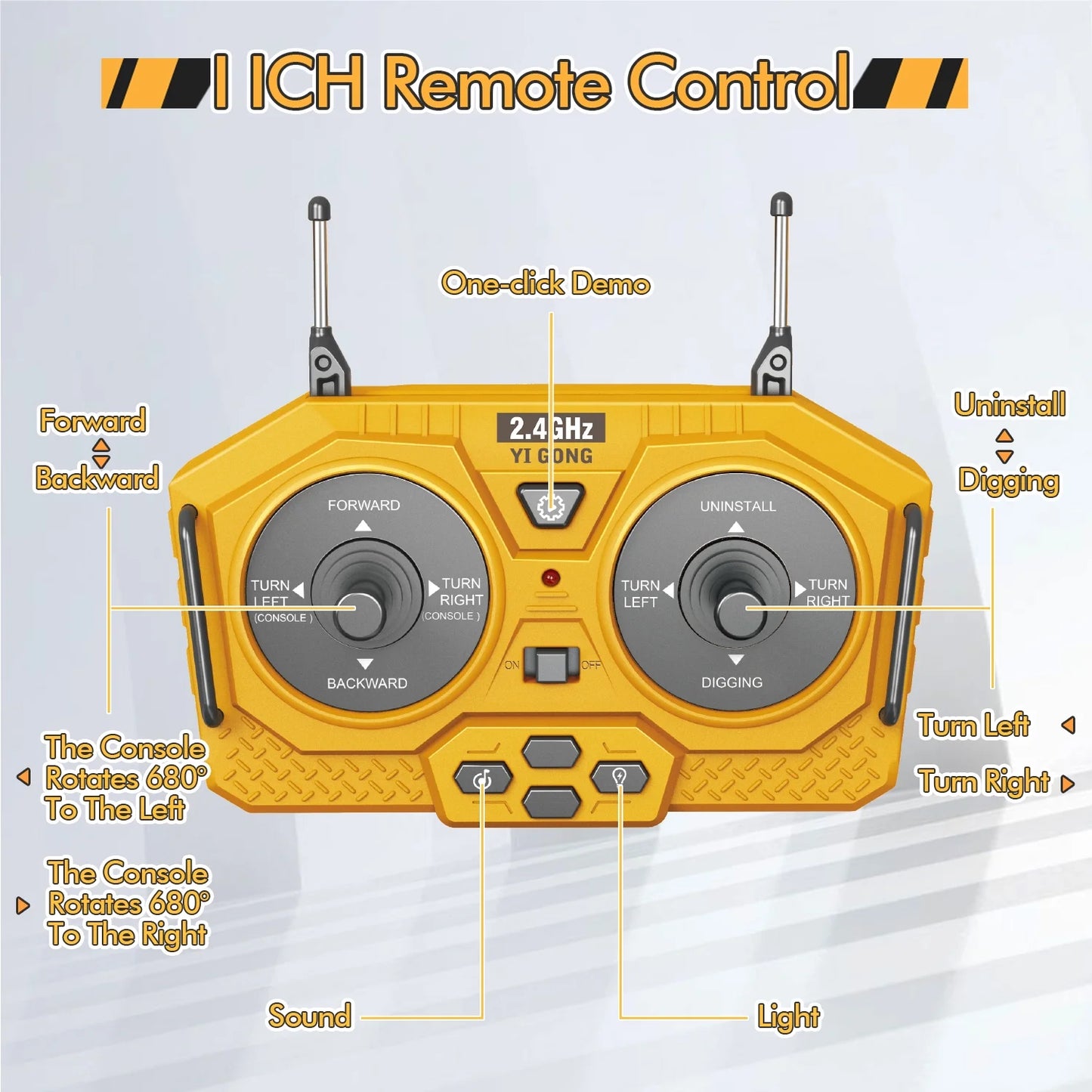 Remote Control Excavator, 1:20 RC Construction Vehicles Toys for Boys 3 4 5 6 7 8+ Years Old, 11 Channel RC Excavator Truck with Light/Sound, Boys Kids Gift for Birthdays, Christmas.