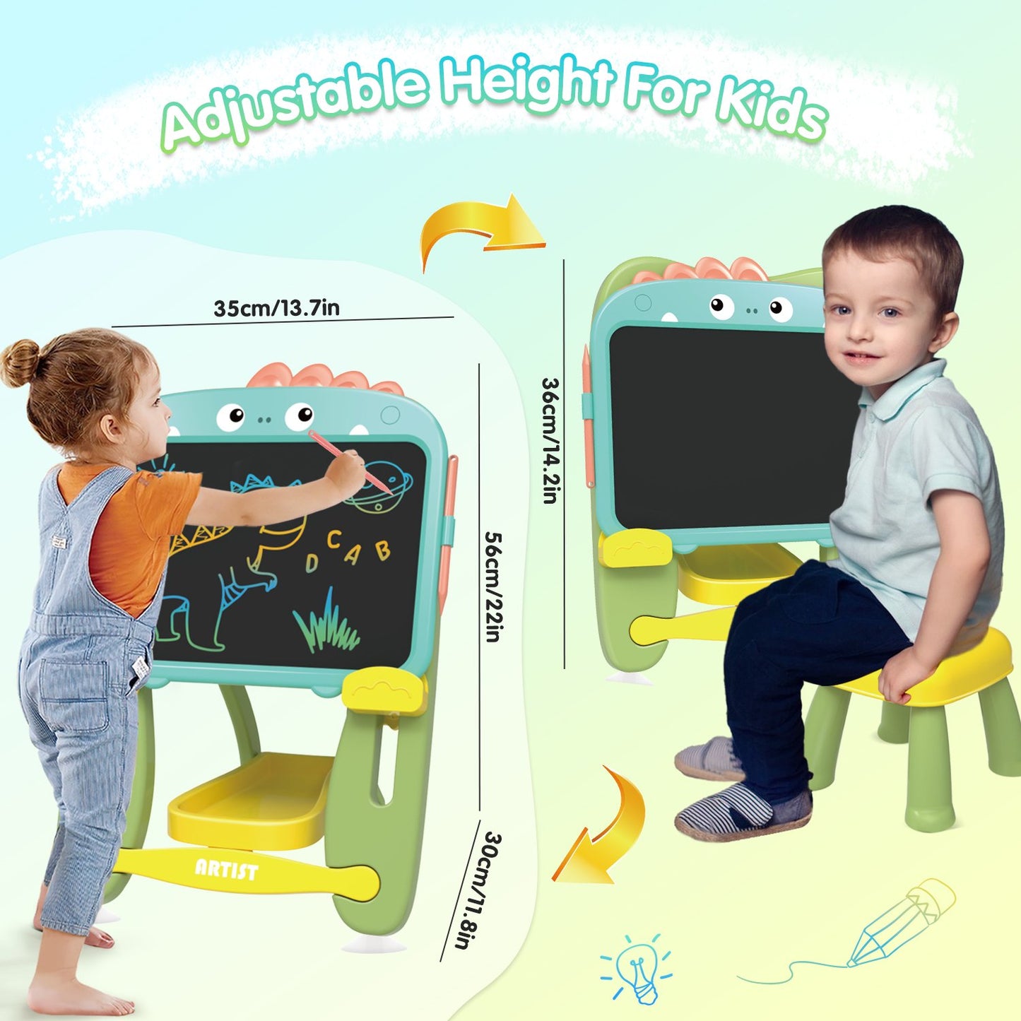 Dinosaur Easel for Toddlers, Doodle Board for Kids Toddlers 3 4 5 6 Years, LCD Drawing Tablet, Cool Blue Dinosaur Drawing Board Toys Birthday Christmas Gifts for Kids Boys 3 4 5 6 Years.