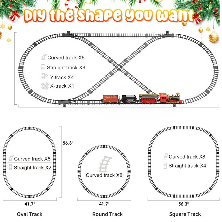 Classic Christmas Electric Train Set, W/Smokes, Light& Sound, Tracks, Train Toys for Toddler Boys Girls, Train Model Gift for Kids 3-6-8-12 Years Old Birthday Christmas.