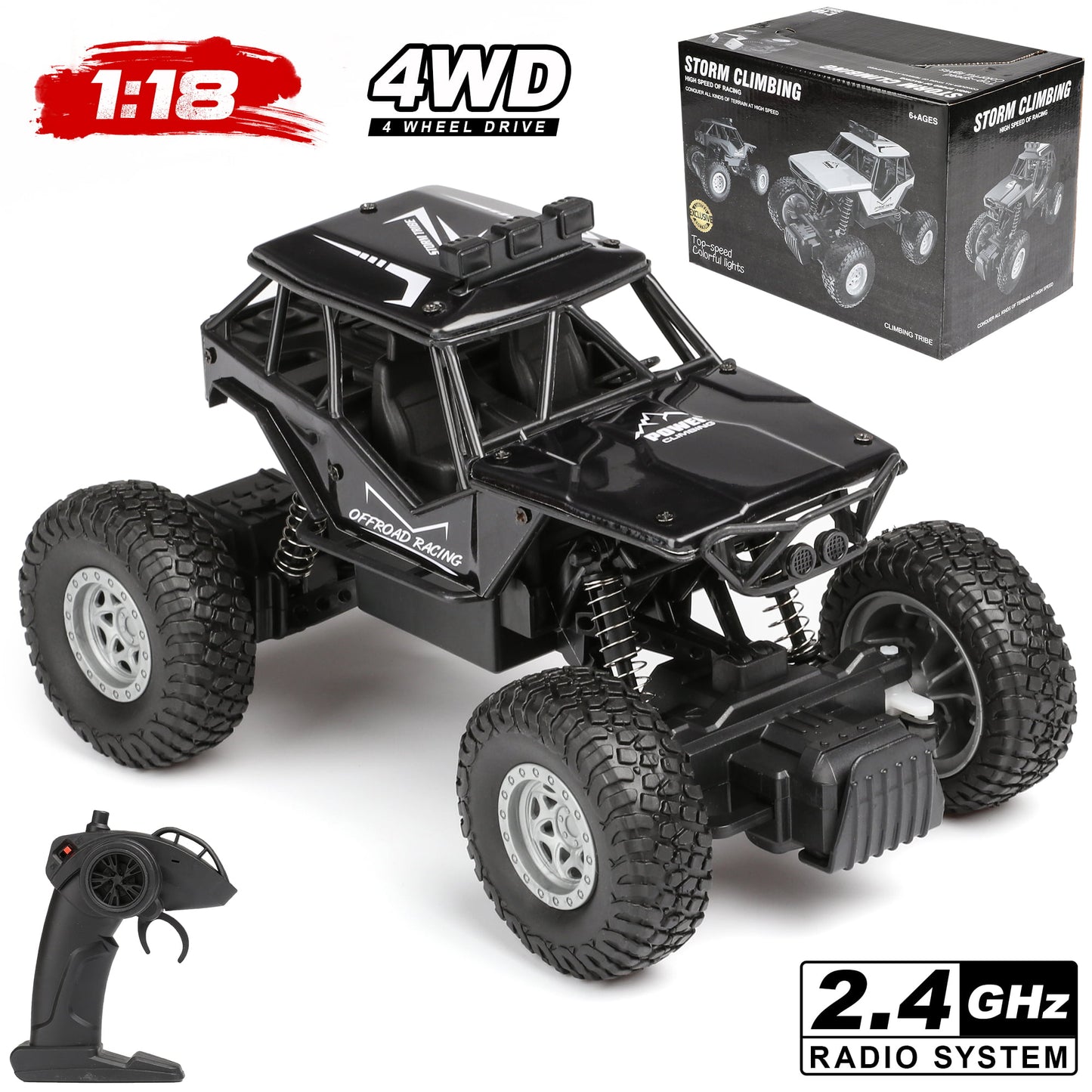 Remote Control Cars 1:18, 2.4Ghz 20KM/H High Speed Of Racing,Black Shell RC Car Toys, Birthday Gifts for Kids and Adults,5-12 Years Old.