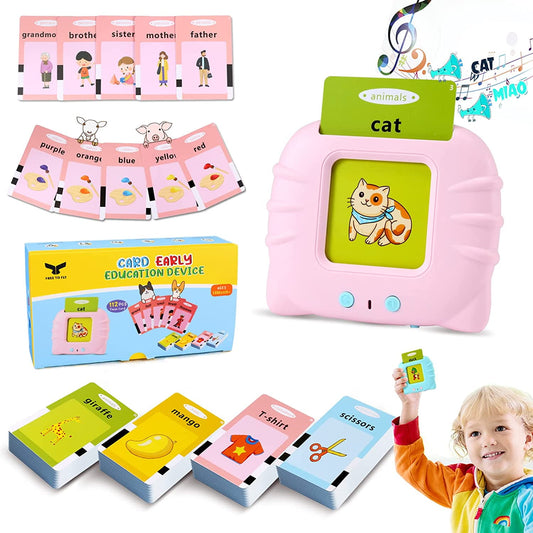 Talking Flash Cards for Toddlers 2-4 Years,Educational Toys for 1 2 3 4 Year Old with Animals and Color, Montessori Toys Music Machine for Ages 1-5,Pink