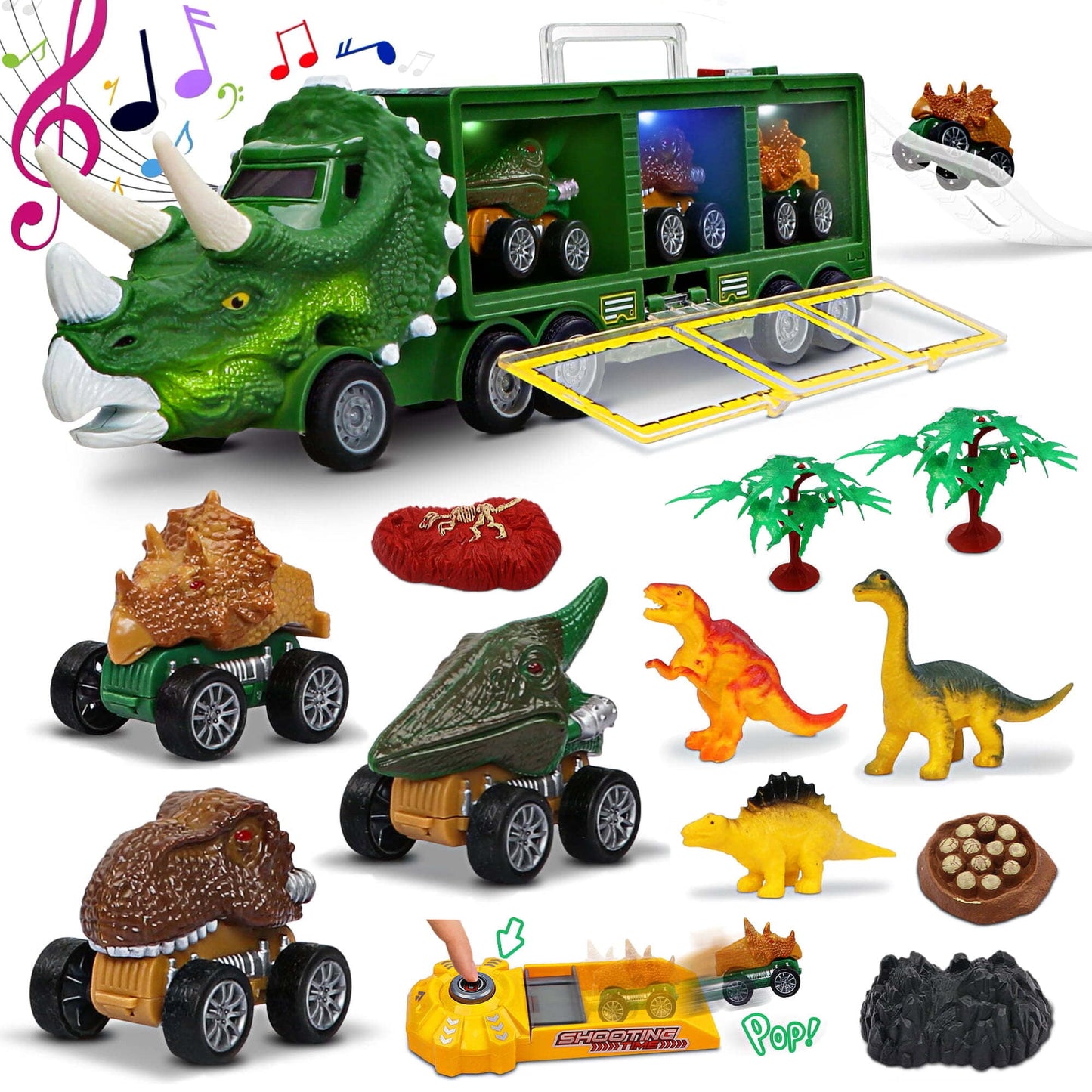 Dinosaur Toy Truck for Kids with Flashing Lights, Music and Roaring Sound, 13 in 1 Dinosaur Toys for 3-8 Years Old Boys and Girls