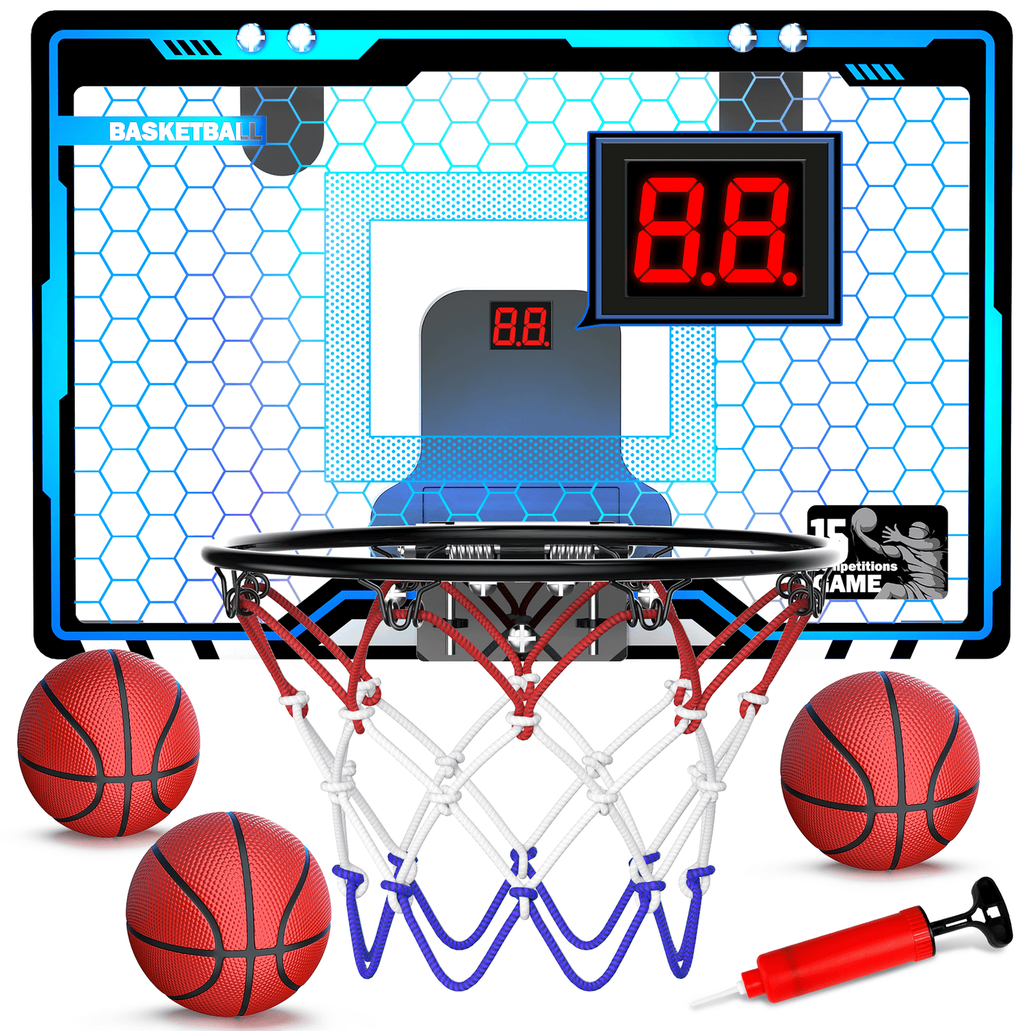 Indoor Basketball Hoop with Electronic Scoreboard, 3 Balls Backboards Over The Door,  Basketball Toys for Kids Boys 3-12