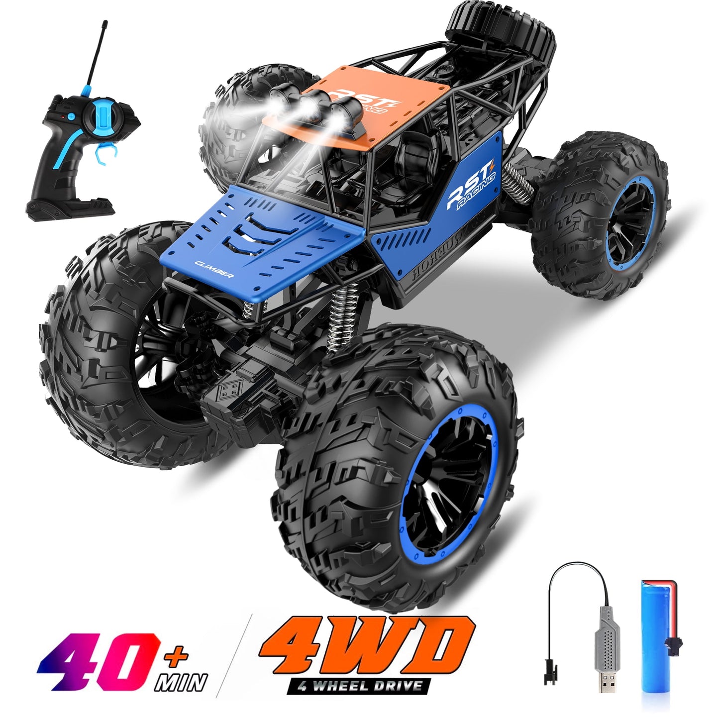 Blue RC Cars 1:18, All Terrain Metal Shell Outdoor Activity Toys, 4X4 Off-Road Remote Control Vehicle Truck, High Speed RC Car Christmas Gift for Kids 6+ & Adults