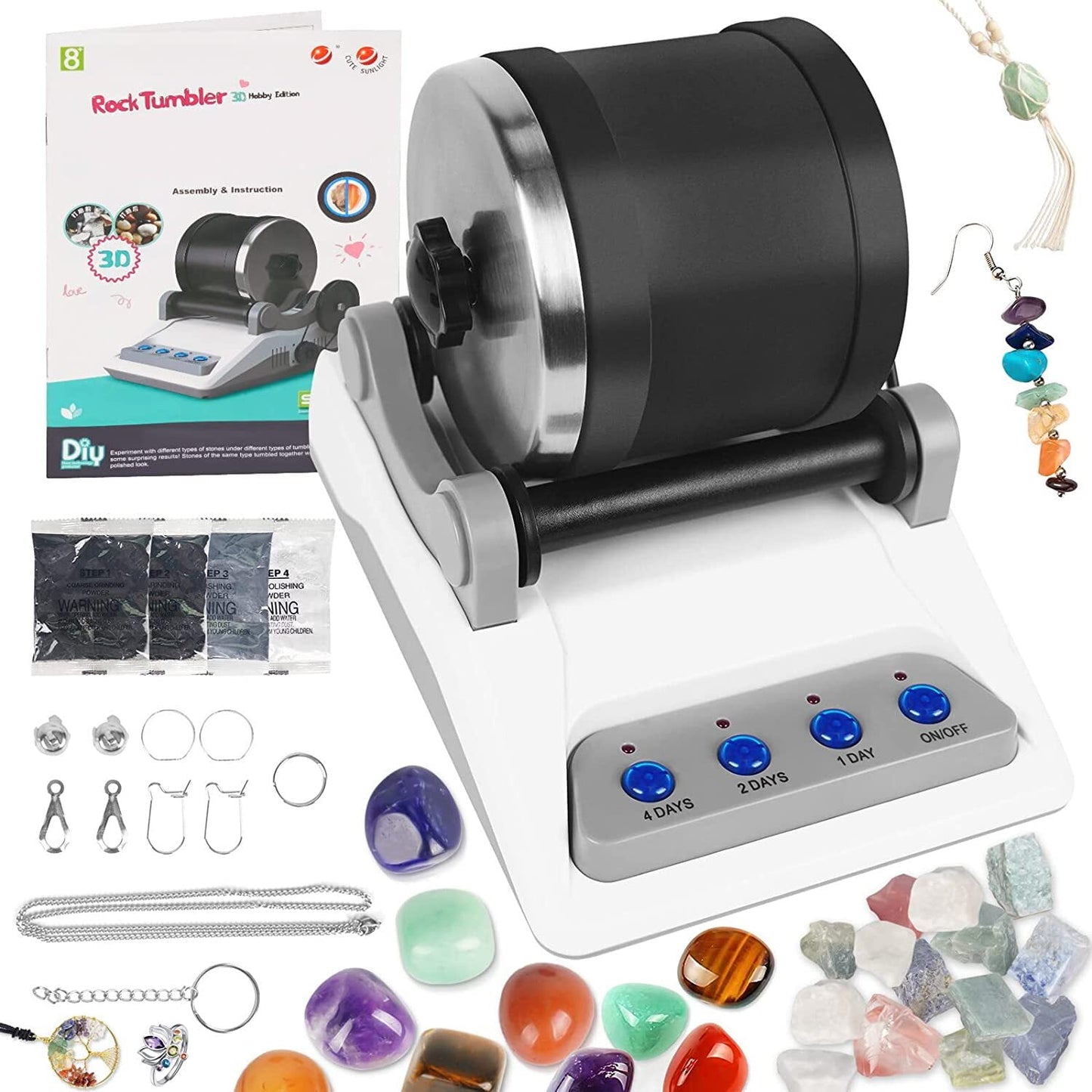 Professional Rock Tumbler Kit - with Digital 7-Day Polishing Timer Great Science & STEM Gift for Kids &Adults