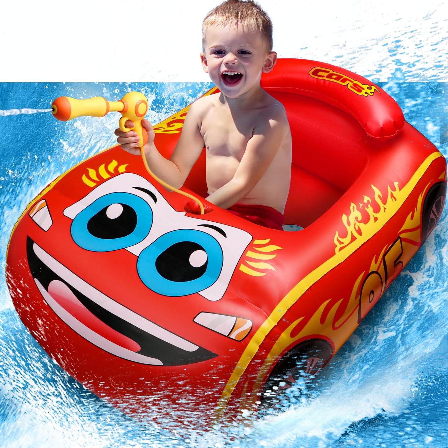 Baby Inflatable Pool Float,Car Shaped Baby Swimming Float with Steering Wheel for Toddler Aged 1-3 Years