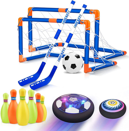 Hover Soccer Ball ,3-in-1 Hockey Bowling Set Rechargeable with LED Starlight Light for Outdoor Toys Gifts for 3-12 Year Old Boys