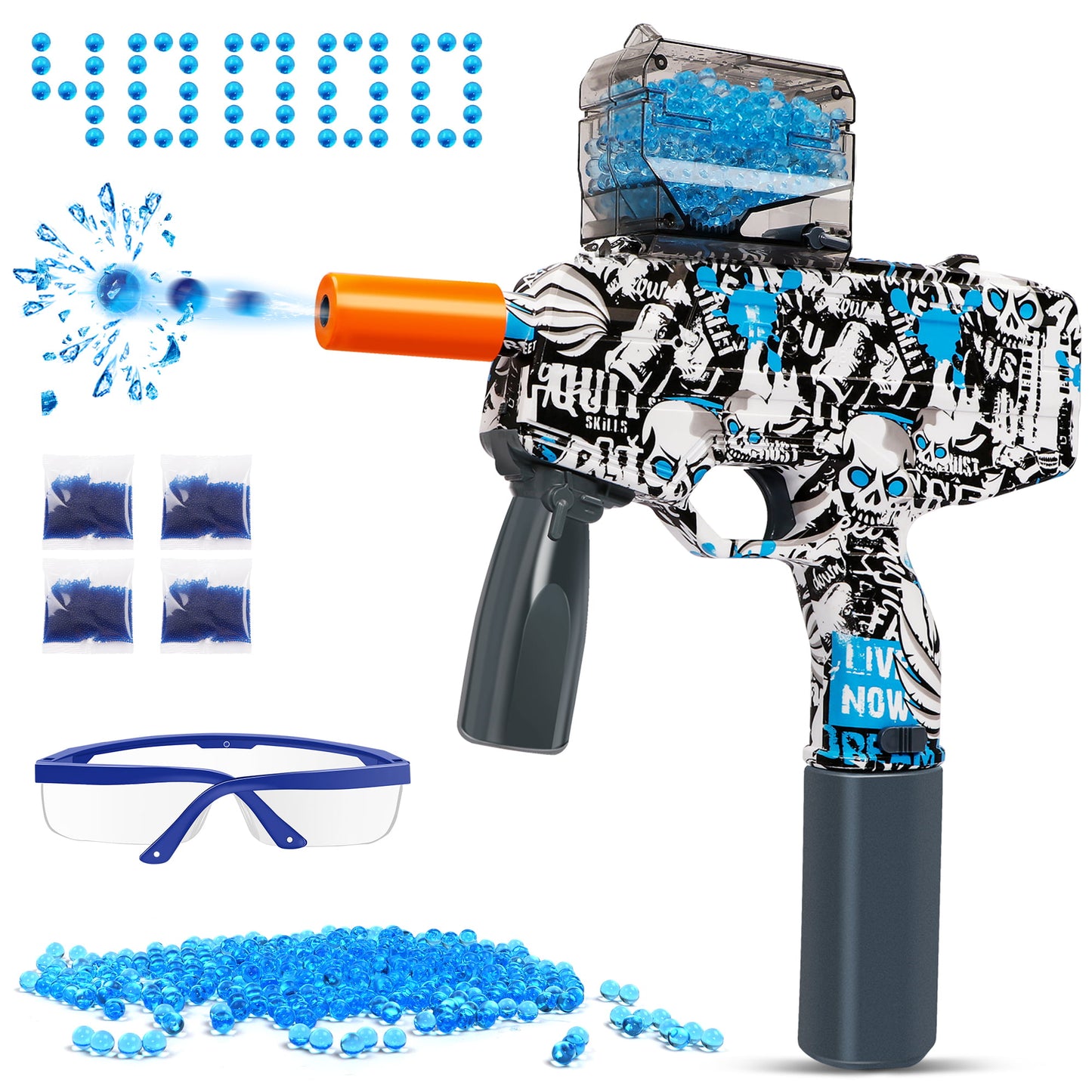 Gel Blaster with 40000 Water Beads, Outdoor Activities Team Game for Kids Aged 8+ and Adults