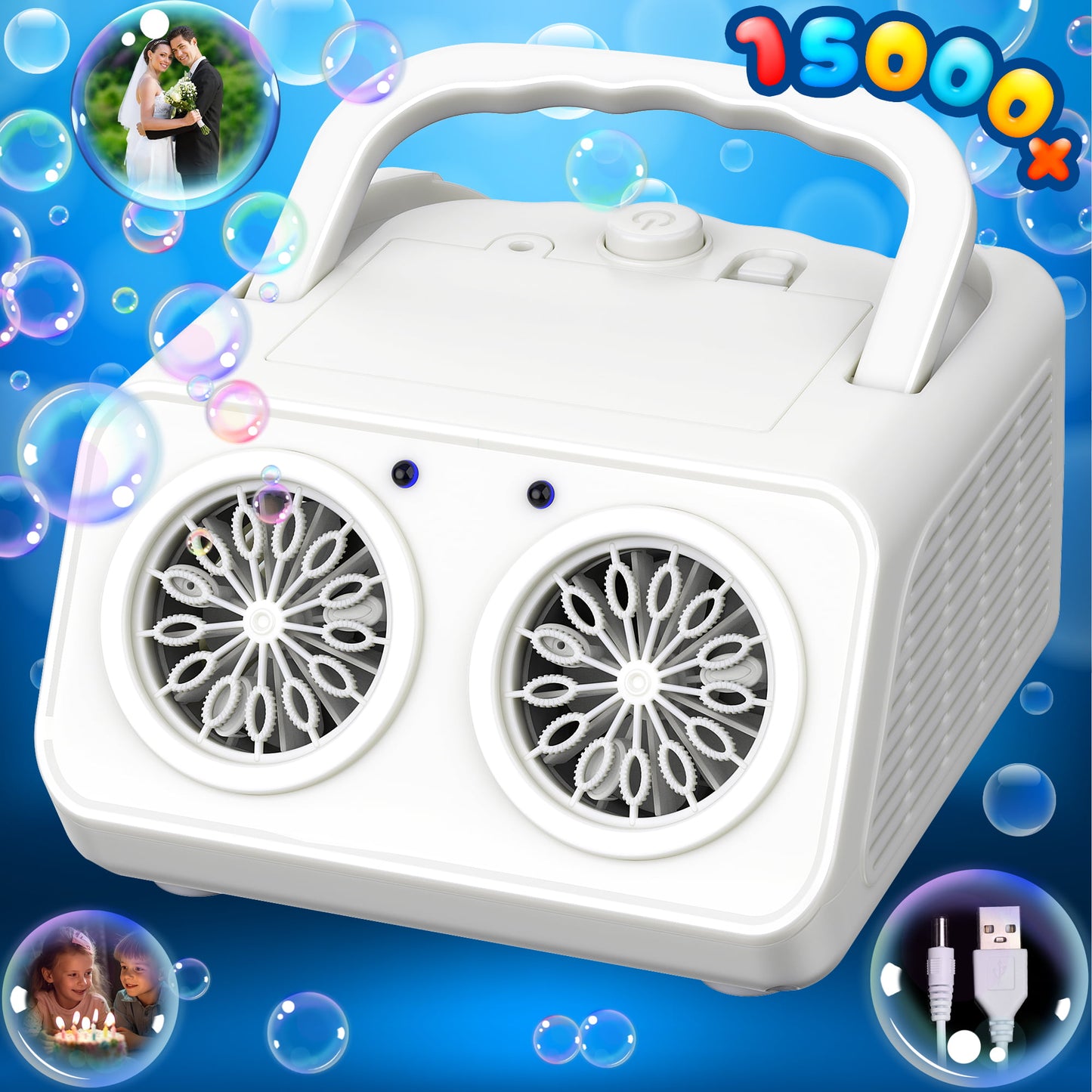 Bubble Machine, Portable Automatic Bubble Maker for Kids, Indoor and Outdoor Bubble Toy Fun with Simultaneously Blowing Functions