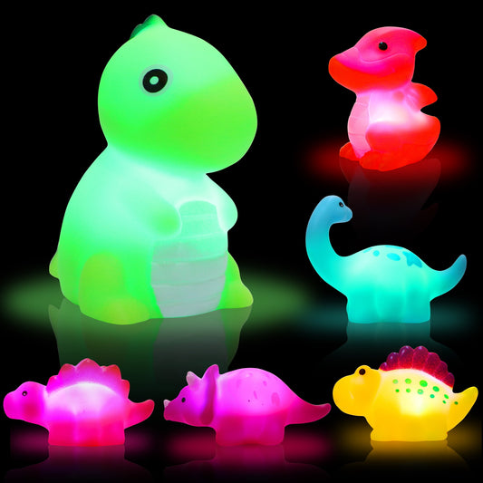 Bath Toys, 6 Packs Light-Up Floating Dinosaur Bath Toys Set, Bathtub Shower Pool Bath Toy for Toddler Infant Kids Boys Girls