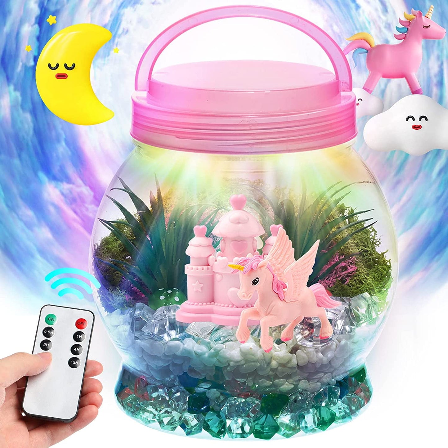 Light Up Unicorn Terrarium Kit for Kids, Unicorns Gifts for Girls - Unicorn Toys & Stuff, Arts & Crafts Kits, 6 Year Old Girls Birthday Gifts Ages 5 7 8