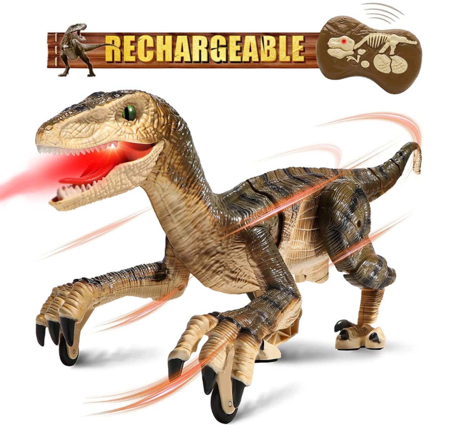 Dinosaur Toys for Boys, Remote Control Dinosaur with LED Lights, Walking, and Roaring Sound, Velociraptor Dinosaur Toys Christmas Gift for Kids 4-12 Years