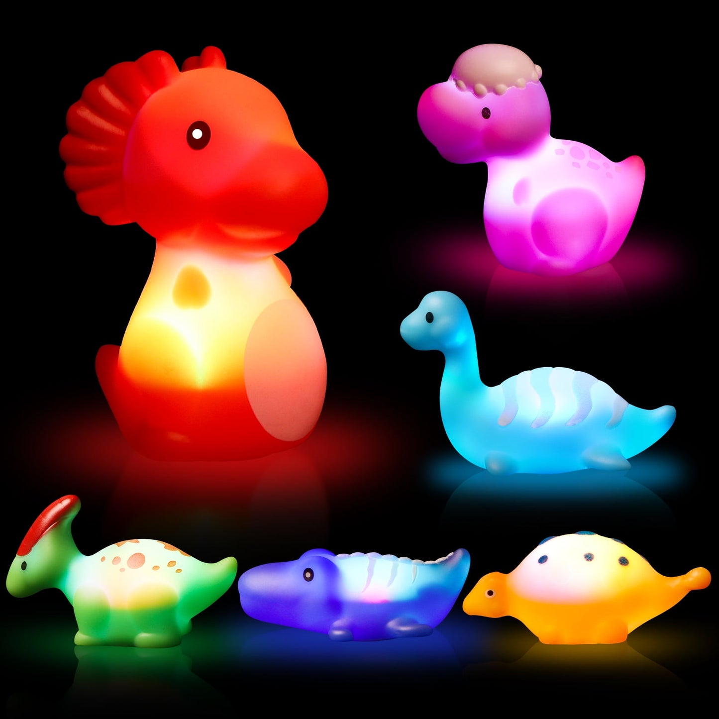 Bath Toys 6 Pcs, Light-up Baby Dinosaur for Toddlers, Mold Free Kids Bathtub Summer Swimming Pool Toys Gift for Infants 6 Months+