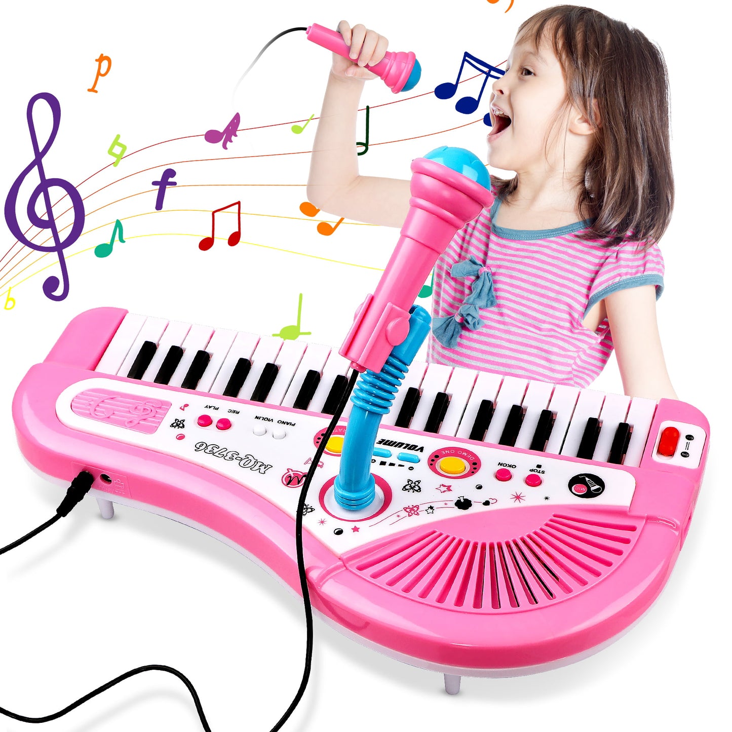 Pink Baby Piano Toys for Kids, Musical Keyboard Instrument with Microphone Gift for Toddlers Girls Boys Aged 1 2 3 4