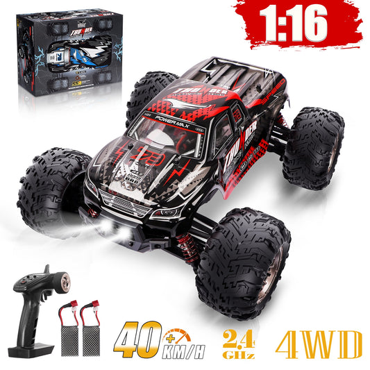 1:16 Scale High Speed RC Car, 40+kmh, 4WD All Terrain Off-Road Remote Control Car, 2.4Ghz Monster Truck, 2 Battery, Toy Gift for Kids