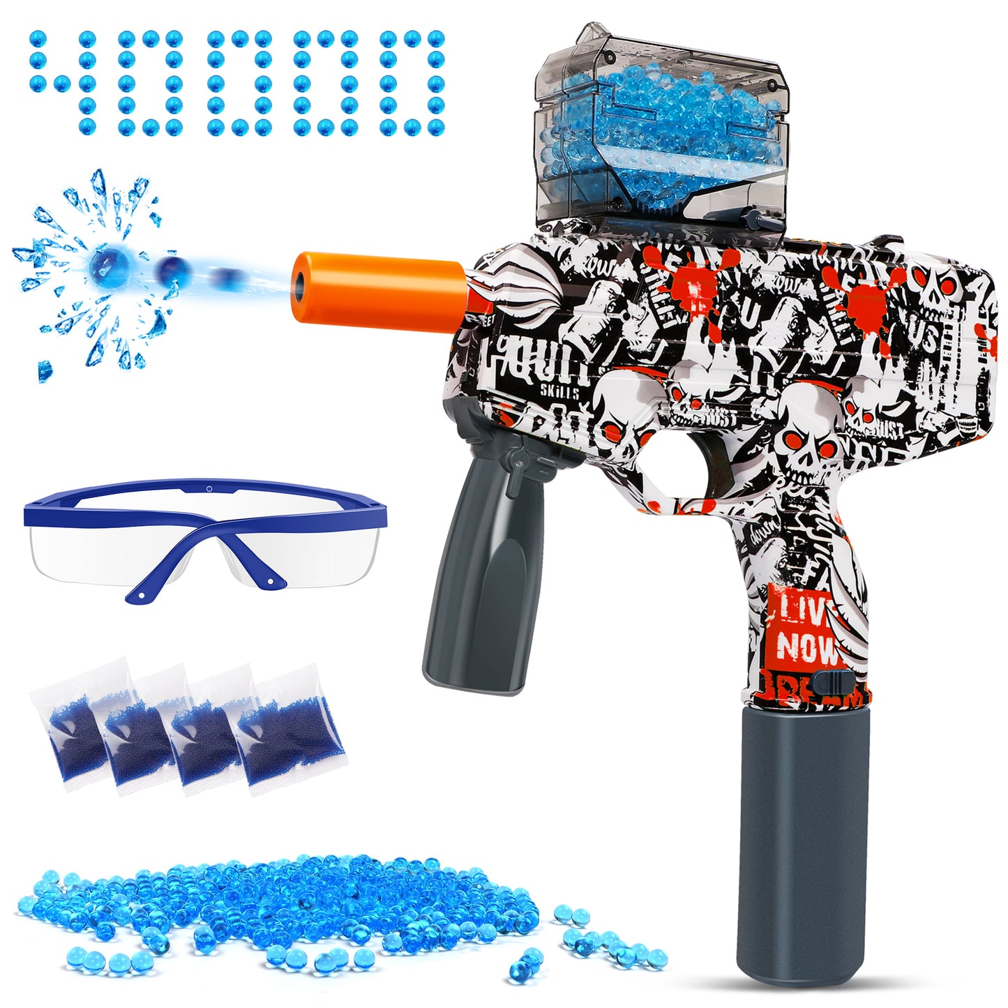 Water Gel Blaster with 40000 Water Beads, Outdoor Activities Team Game for Kids Aged 8+ and Adults