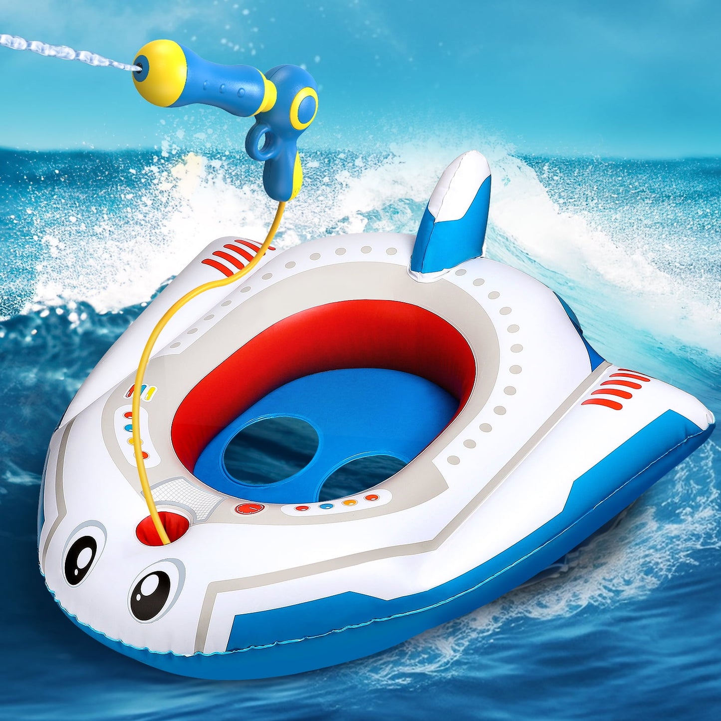 Pool Float Kids with Water Gun, Inflatable Ride-on Airplane Pool Floats for Boys and Girls for Aged 1-3 Years