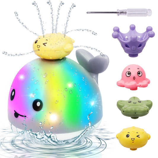 Gray Whale Baby Bath Toys for Kids, Sprinkler Bathtub Toys 4 Water Spraying Modes Light up for Toddlers Boys Girls 6 Months Up Birthday Christmas Gift