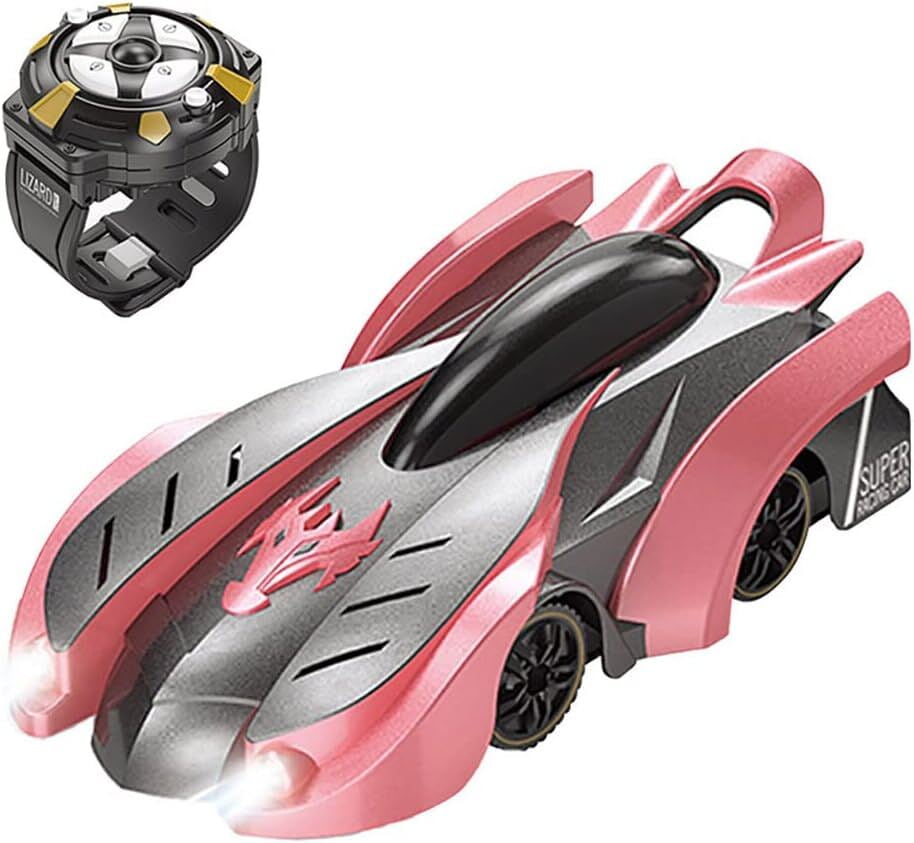 Wall-Climbing Stunt Car 2.4GHz Remote Control Racer for Child Dual Modes Stunt Racer RC Wall Climber Car Anti-Gravity Stunt Car with Cool Lights Effect (Watch RC-Red 1)