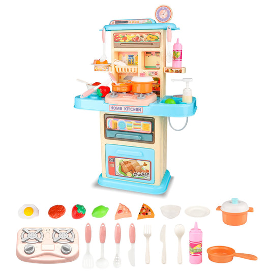 Freecat Toy Kitchen Sets for Little Girls , 27.5 inch Pretend Play Kitchen for Toddlers 3 4 5 6+ Years Old, Sink, Stove, Play Food, with Lights & Sounds.