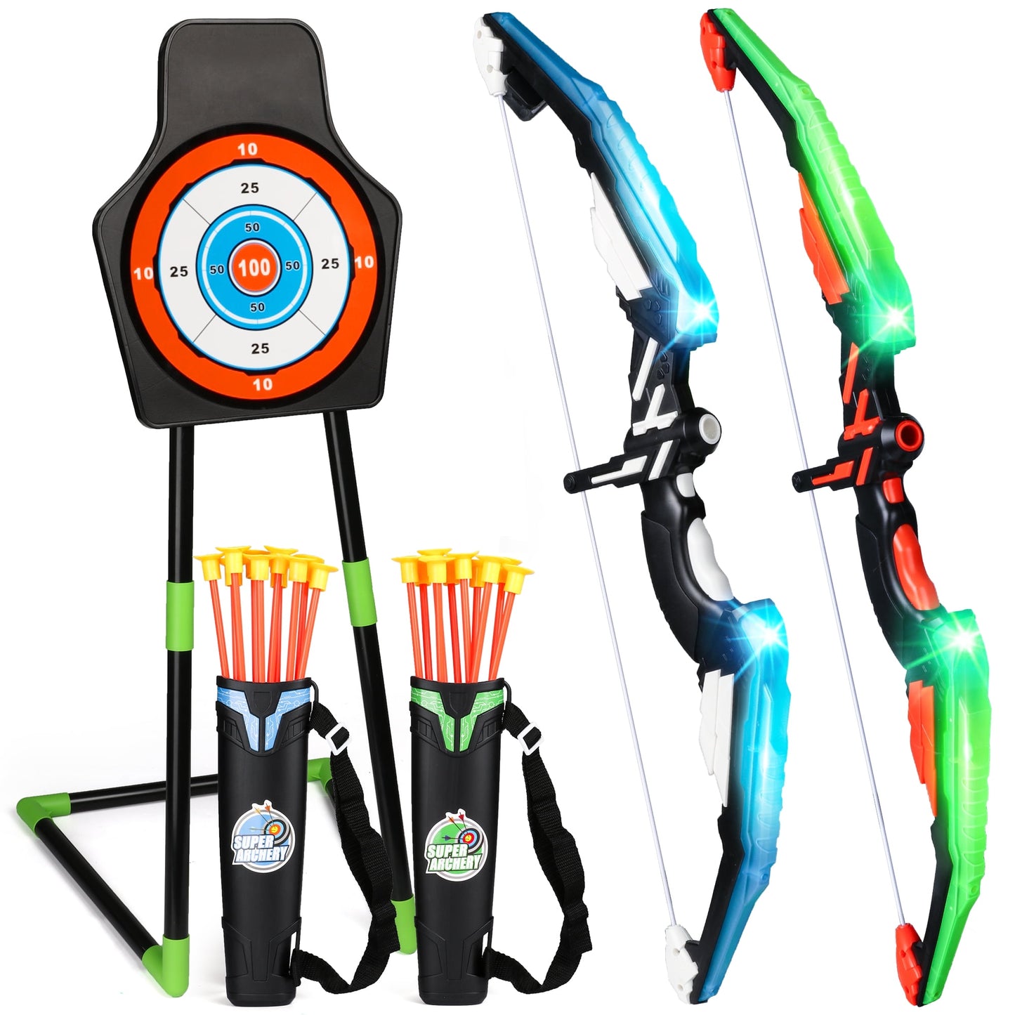 Bow and Arrow for Kids,Including 20 Suction Cup Arrows, 2 Quivers & Standing Target,Outdoor Toys for 3-10 Years Old Boys Girls