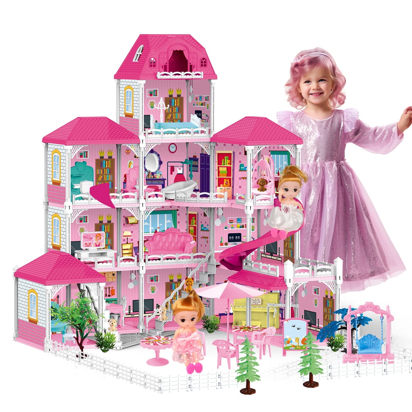 Doll House, Dreamhouse for Girls 4-Story 12 Rooms Playhouse with Accessories,Gift for 3 4 5 6 Years Old Girls