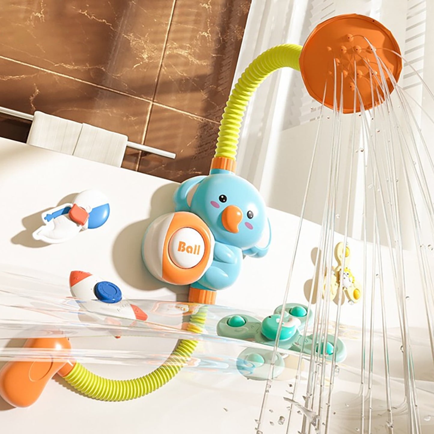 Baby Bath Toy Toddler Water Spray Shower Head, Bathtub Water Pump Cartoon Elephant Shower for Infants Kids, Blue