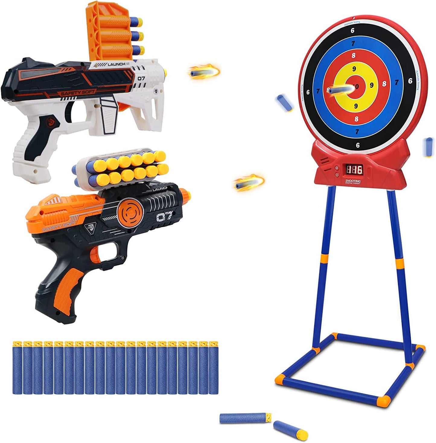 Electronic Shooting Target with 2 Foam Blaster Toy, Scoring Auto Reset Digital Targets for Nerf Blaster Toys, Ideal Gift Toy for Kids-Boys & Girls