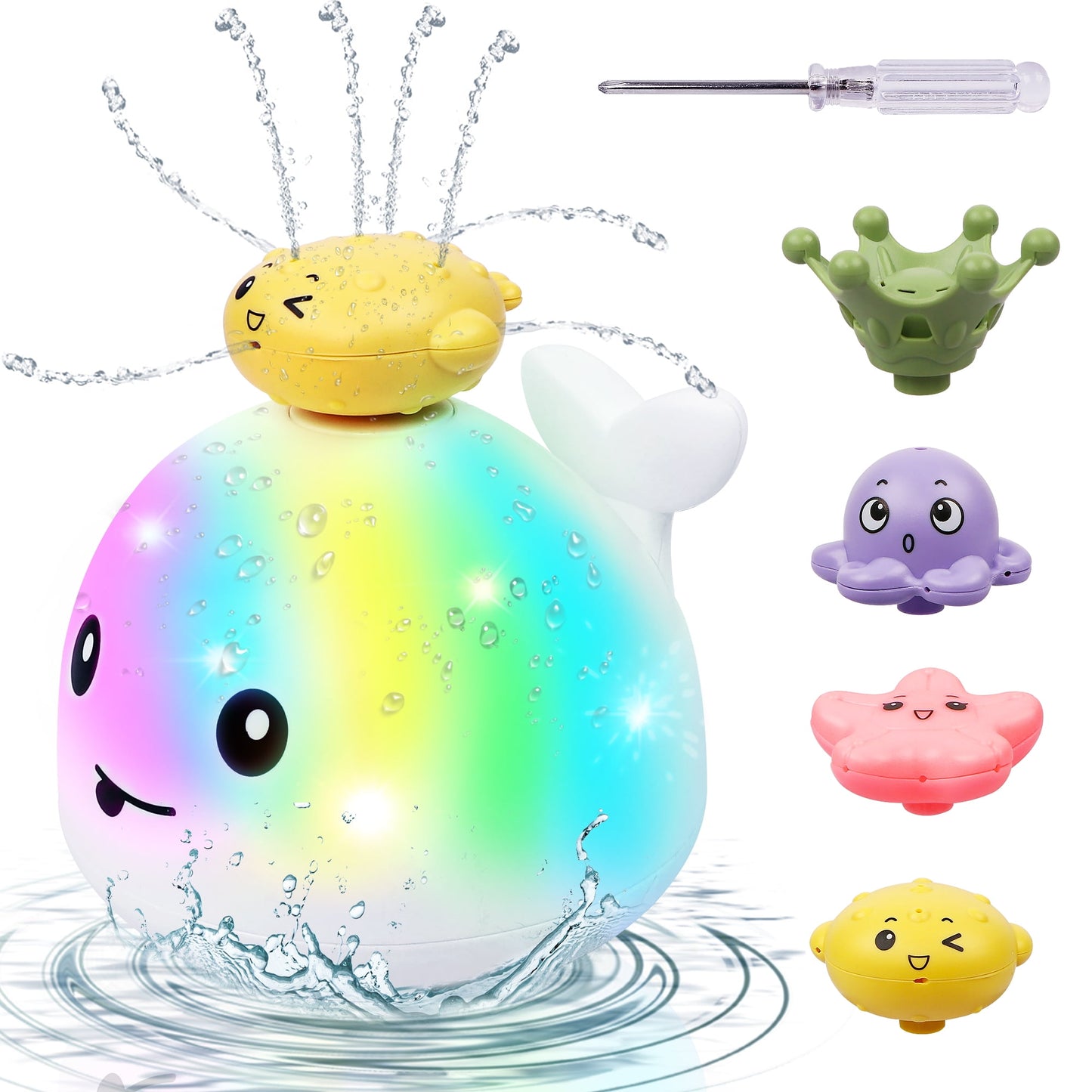 White Whale Baby Bath Toys for Kids, Sprinkler Bathtub Toys Gift 4 Water Spraying Modes Light up for Baby Boys Girls 6 Months Up Gift Birthday Christmas