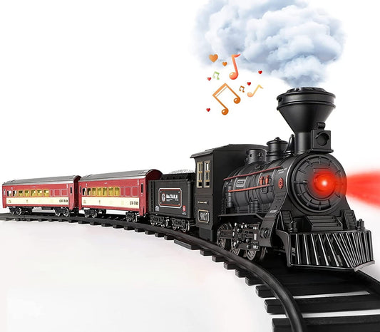 Model Train Set for Boys - Metal Alloy Electric Trains w/ Steam Locomotive,Passenger Carriages & Tracks,Train Toys w/ Smoke,Sounds & Lights, for 3 4 5 6 7+ Years Old Kids